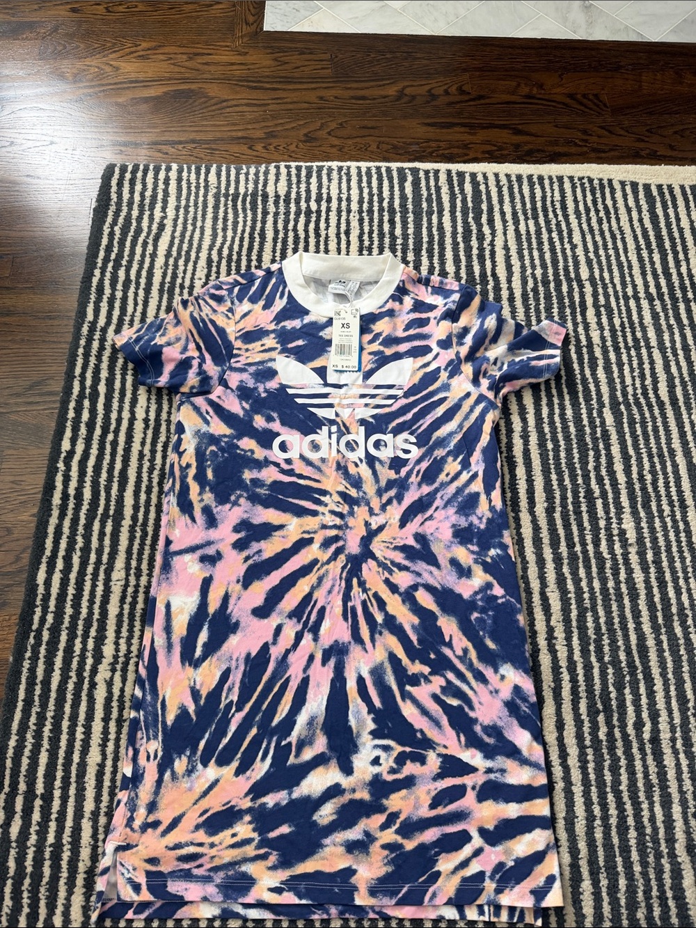 adidas Tie-Dye Tee Dress in Navy Pink Peach